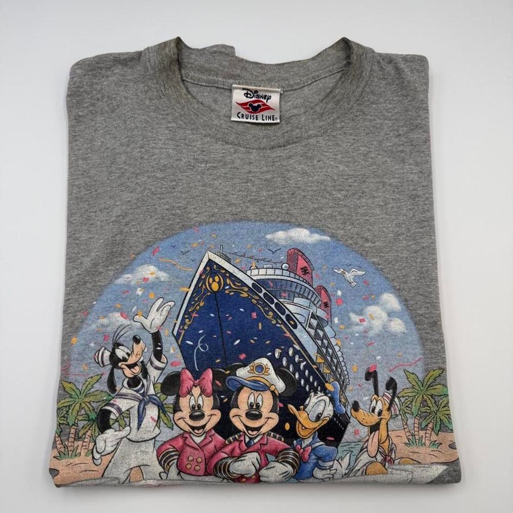 Vintage 90s Disney Cruise Line Mickey Mouse T-Shirt Rare Tee Gray Size 2XL